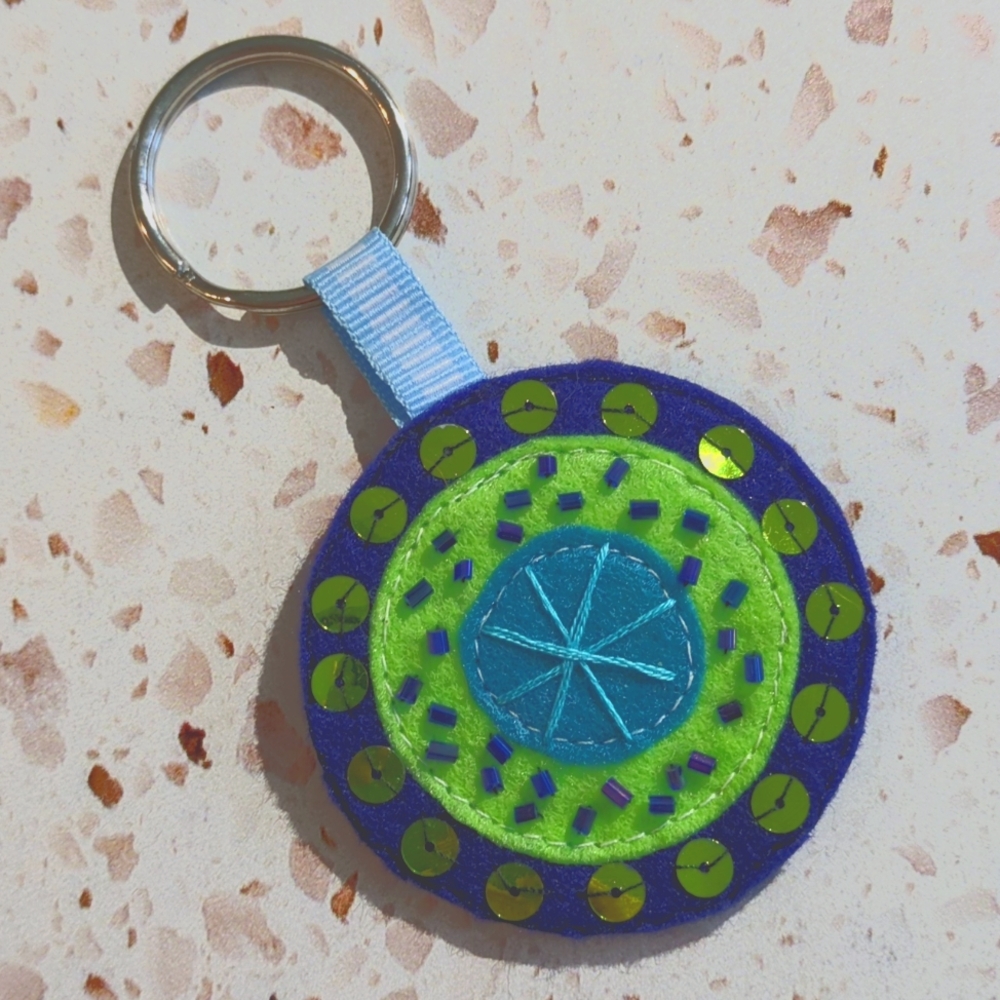 Embellished "Kindness Matters" Medallion Key Fob Handmade Sequins Bead | New #7
